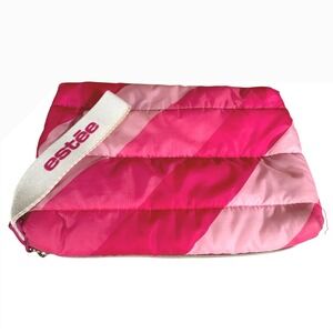 Estee Lauder Pink Puffer Makeup Bag Striped Quilted Cosmetic Bar Wristletie
